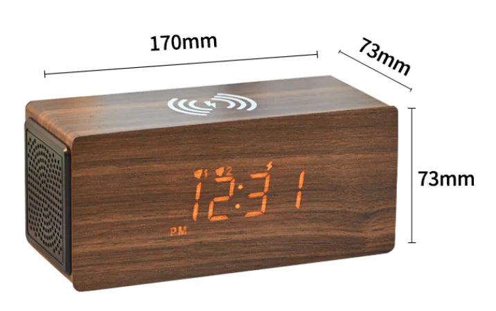 Altavoz Bluetooth 15W con reloj LED y carga rápida inalámbrica